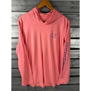 Vineyard Vines Shirt Mens L/M Pink Hooded Long Sleeve Double Sided Whale